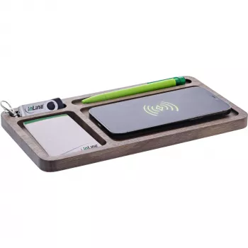 Organizatorius InLine WoodCharge su belaidžio Qi įkrovimo paviršiumi ir USB maitinimo šaltiniu