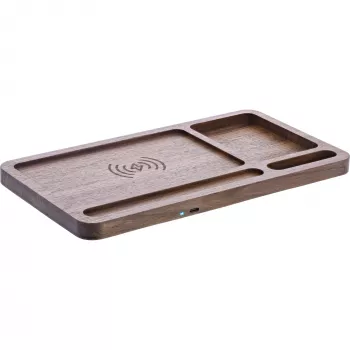 Organizatorius InLine WoodCharge su belaidžio Qi įkrovimo paviršiumi ir USB maitinimo šaltiniu
