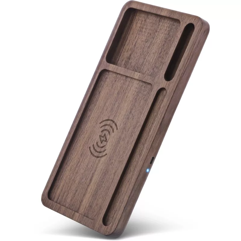 Organizatorius InLine WoodCharge su belaidžio Qi įkrovimo paviršiumi ir USB maitinimo šaltiniu