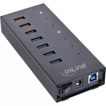 InLine USB 3.2 Gen.1 7 portų USB šakotuvas aliumininiame korpuse su 2,5 A maitinimo šaltiniu, juodas