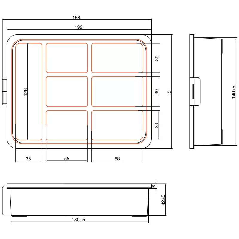 InLine Small Components Box 7 skyrių, 180x140x40 mm, oranžinė