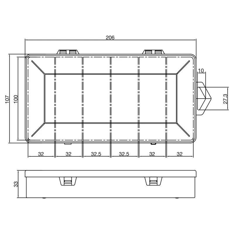 InLine dėžutė smulkioms detalėms, 6 skyriai, 206x107x33 mm, permatoma