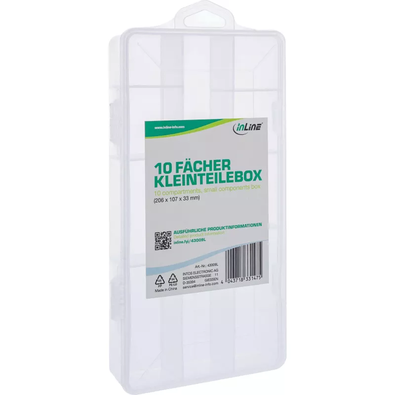InLine dėžutė smulkioms detalėms 10 skyrelių 206x107x33mm, permatoma