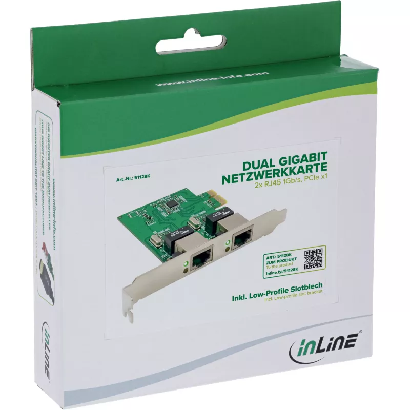 Tinklo plokštė InLine 51128K Dvigubas Gigabit 2x RJ45 PCIe x1