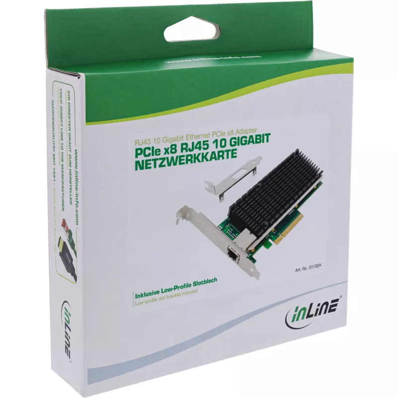 InLine 10 gigabitų tinklo plokštė, 1x RJ45 10Gb/s, PCIe x8, su žemo profilio laikikliu