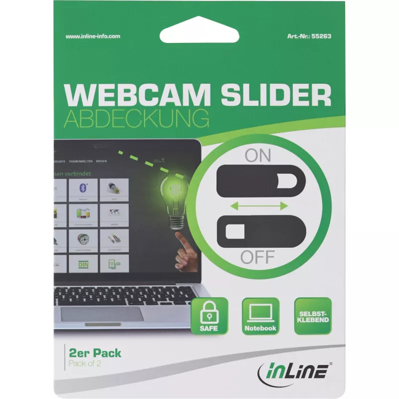 InLine Webcam Slider Cover, juodas, 2 vnt. pakuotė