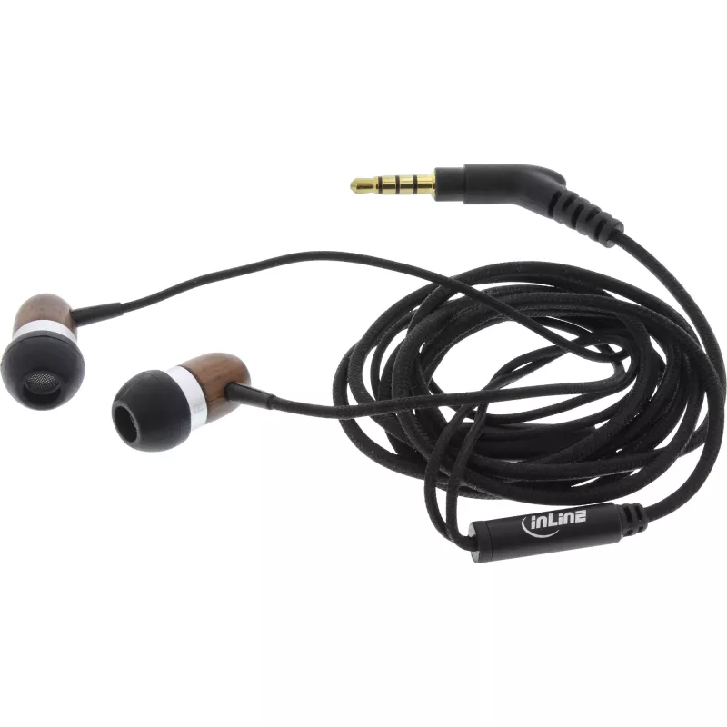 Ausinės InLine woodin-ear – laidinės į ausį dedamos ausinės su graikinio riešuto detalėmis