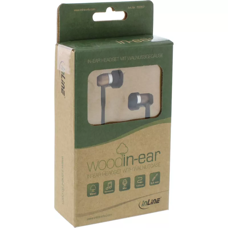 Ausinės InLine woodin-ear – laidinės į ausį dedamos ausinės su graikinio riešuto detalėmis
