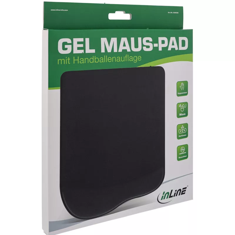 InLine pelėdėlio kilimėlis su geliniu riešo atramu, 235x185x25 mm, juodas
