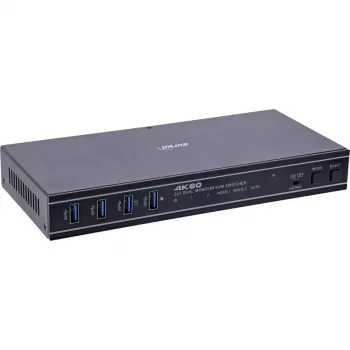 InLine 57885F KVM jungiklis, 2 prievadai, HDMI, 4K60Hz, dviejų monitorių, montavimas į stelažą, juodas