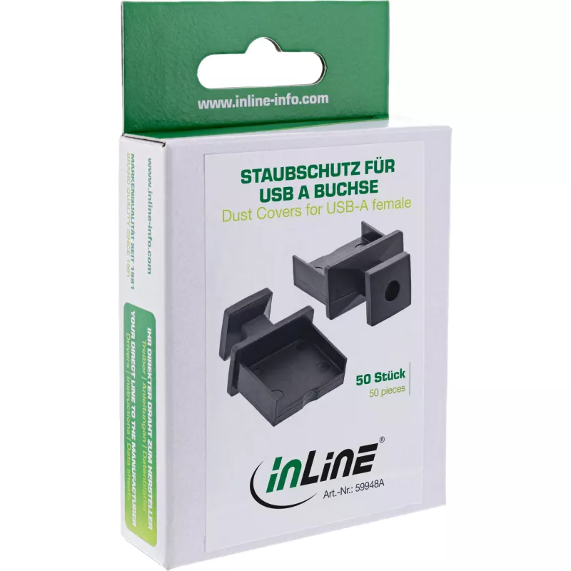 Dulkių dangteliai USB-A moteriškam lizdui InLine 59948A juodi 50 vnt.