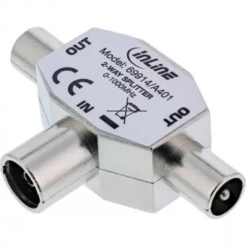 InLine antenos T-skirstytuvas TV 1x Coax lizdas į 2x Coax kištukai 69914