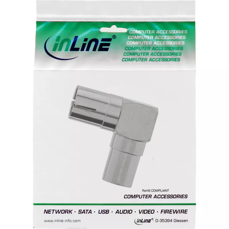 InLine Antenos koaksialinis adapteris IEC lizdas-kištukas kampuotas metalinis 69915M