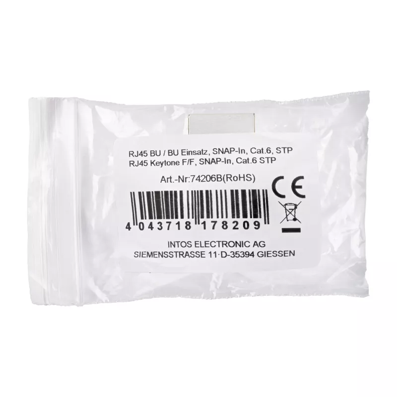 InLine RJ45 modulis moteriškas-moteriškas SNAP-In Cat.6 STP, juodas/sidabrinis
