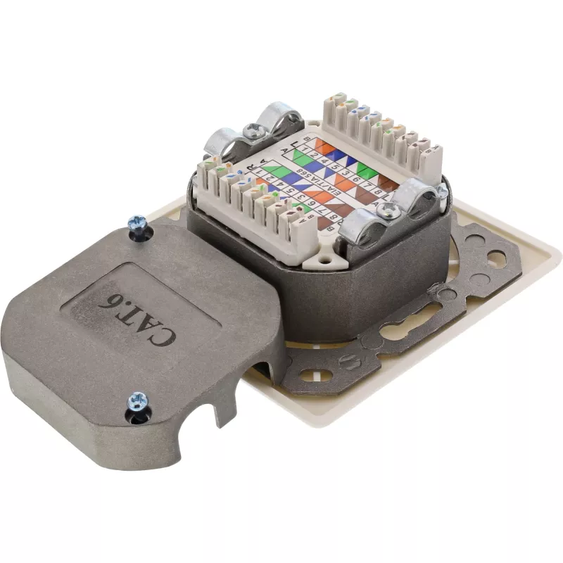 Sieninė montažinė dėžutė paviršiniam arba įleidžiamam montavimui 2x RJ45 vertikali InLine 75602K