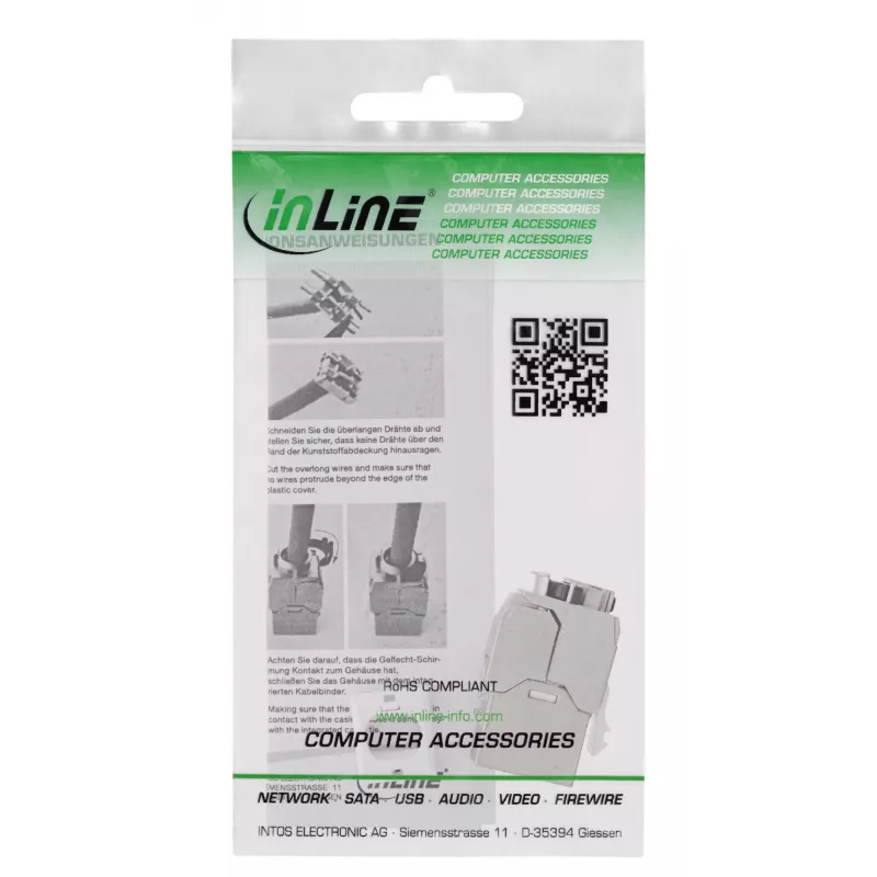InLine Keystone RJ45 lizdas plonas, SNAP-In, Cat.6A, integruotas kabelio raištis
