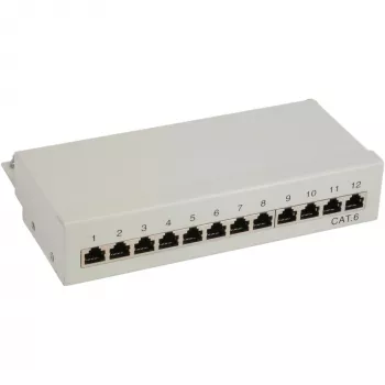 InLine Patch Panel Cat.6 12 prievadų, montuojamas ant stalo / sienos, šviesiai pilka RAL7035
