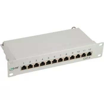 InLine Patch Panel 10 colių Cat.6 12 prievadų 1U šviesiai pilkas RAL7035