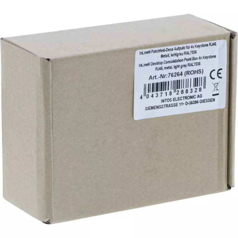InLine Desktop Consolidation Point Box 4x Keystone RJ45, metalinis, RAL7035