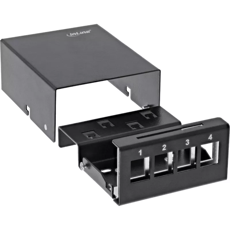 InLine stalinė konsolidavimo dėžutė 4x Keystone RJ45, metalinė, juoda RAL9005