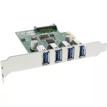 InLine USB 3.0 4 prievadų pagrindinis valdiklis PCIe su žemo profilio laikikliu ir 4 kontaktų papildomu maitinimu