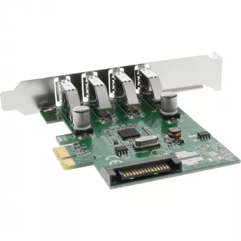 InLine USB 3.0 4 prievadų pagrindinis valdiklis PCIe su žemo profilio laikikliu ir 4 kontaktų papildomu maitinimu