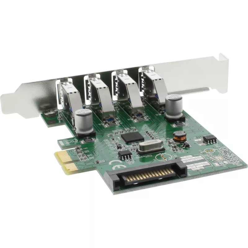 InLine USB 3.0 4 prievadų pagrindinis valdiklis PCIe su žemo profilio laikikliu ir 4 kontaktų papildomu maitinimu