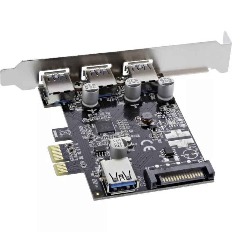 InLine 76662C USB 3.0 valdiklis 3+1 prievadai, PCIe, su SATA maitinimu ir žemo profilio laikikliu