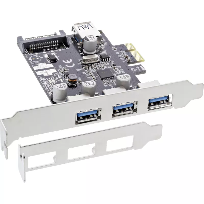 InLine 76662C USB 3.0 valdiklis 3+1 prievadai, PCIe, su SATA maitinimu ir žemo profilio laikikliu