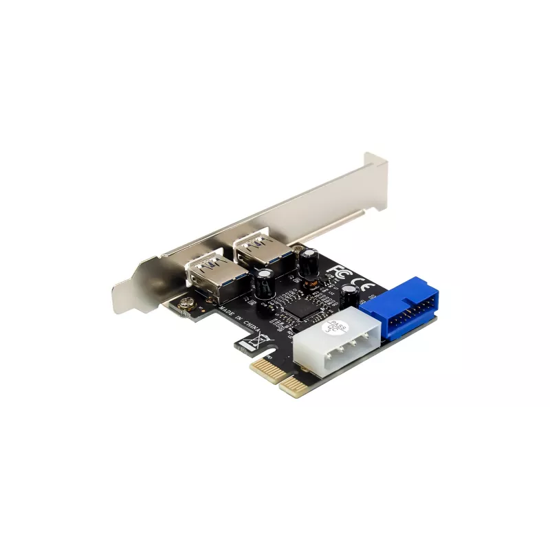 InLine 2+2 portų USB 3.2 Gen.1 pagrindinis valdiklis, PCIe, su SATA maitinimu ir žemo profilio laikikliu