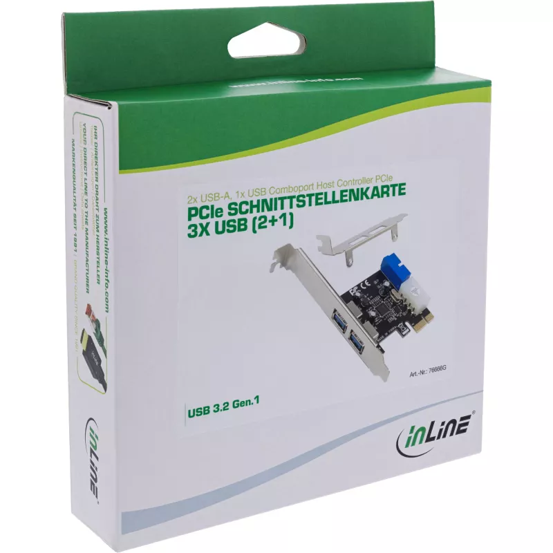 InLine 2+2 portų USB 3.2 Gen.1 pagrindinis valdiklis, PCIe, su SATA maitinimu ir žemo profilio laikikliu