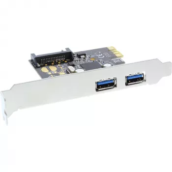 InLine 2 prievadų USB 3.0 pagrindinės plokštės valdiklio kortelė su SATA pagalbiniu maitinimo prievadu PCIe