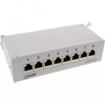 InLine Patch Panel Cat.6A stalo / sienos komplektas 8 prievadai šviesiai pilka RAL7035