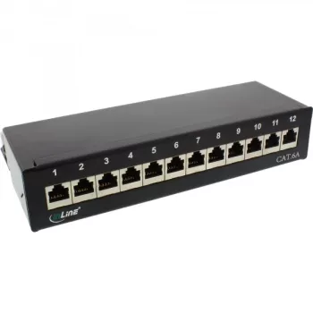 InLine Patch Panel Cat.6A stalo / sienos montavimui 12 prievadų juodas RAL9005