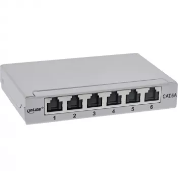 InLine Patch panel Cat.6A 0.5U 6 prievadų, stalinis/sieninis/stovo, pilkas, su dulkių apsauga