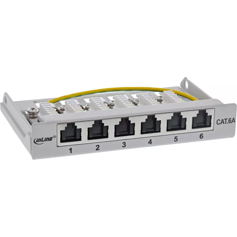 InLine Patch panel Cat.6A 0.5U 6 prievadų, stalinis/sieninis/stovo, pilkas, su dulkių apsauga