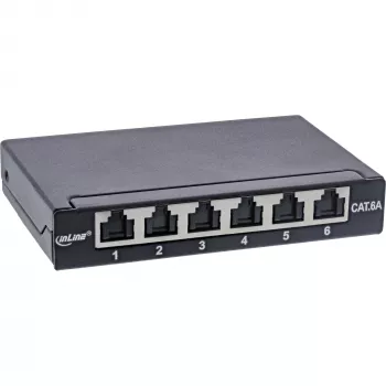 InLine Patch panel Cat.6A 0,5U 6 prievadų, stalinis/sieninis/stovo, juodas su dulkių apsauga