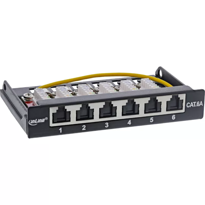 InLine Patch panel Cat.6A 0,5U 6 prievadų, stalinis/sieninis/stovo, juodas su dulkių apsauga