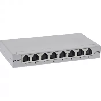 InLine Patch panel Cat.6A 0,5U 8 prievadų, stalas/siena/bėgelis, pilka, apsauga nuo dulkių