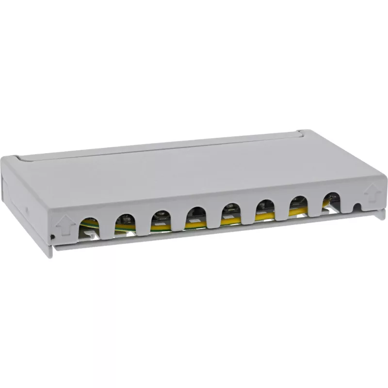 InLine Patch panel Cat.6A 0,5U 8 prievadų, stalas/siena/bėgelis, pilka, apsauga nuo dulkių