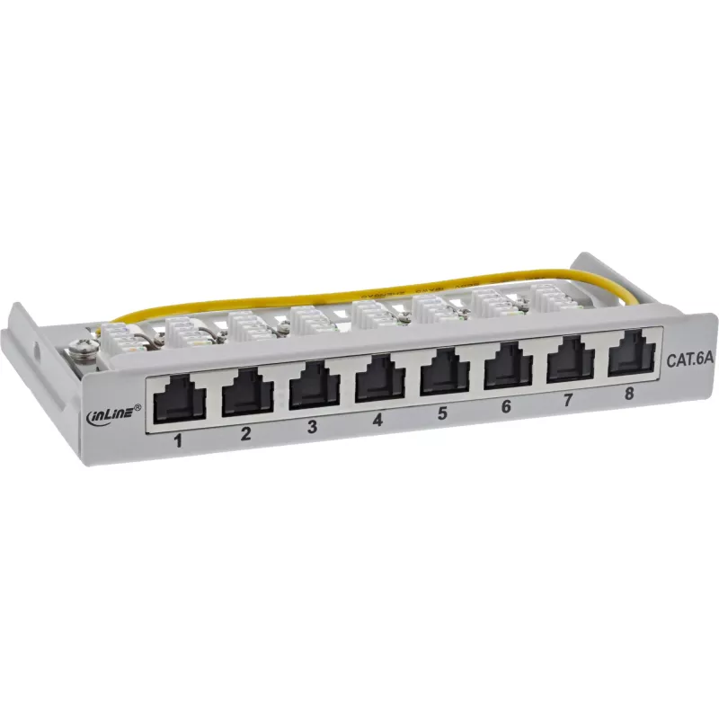 InLine Patch panel Cat.6A 0,5U 8 prievadų, stalas/siena/bėgelis, pilka, apsauga nuo dulkių