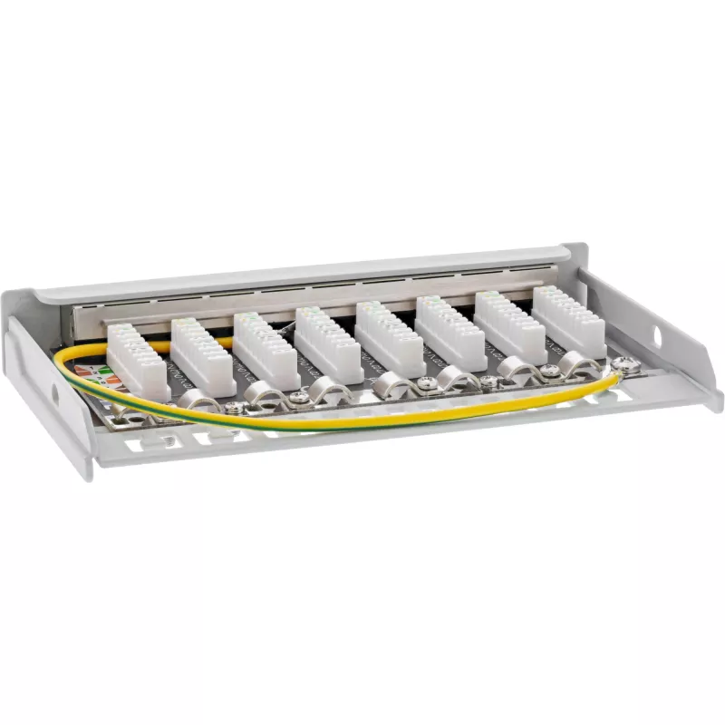 InLine Patch panel Cat.6A 0,5U 8 prievadų, stalas/siena/bėgelis, pilka, apsauga nuo dulkių