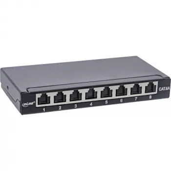InLine Patch panel Cat.6A 0,5U 8 prievadų, stalui/sienai/bėgeliui, juodas, su dulkių apsauga