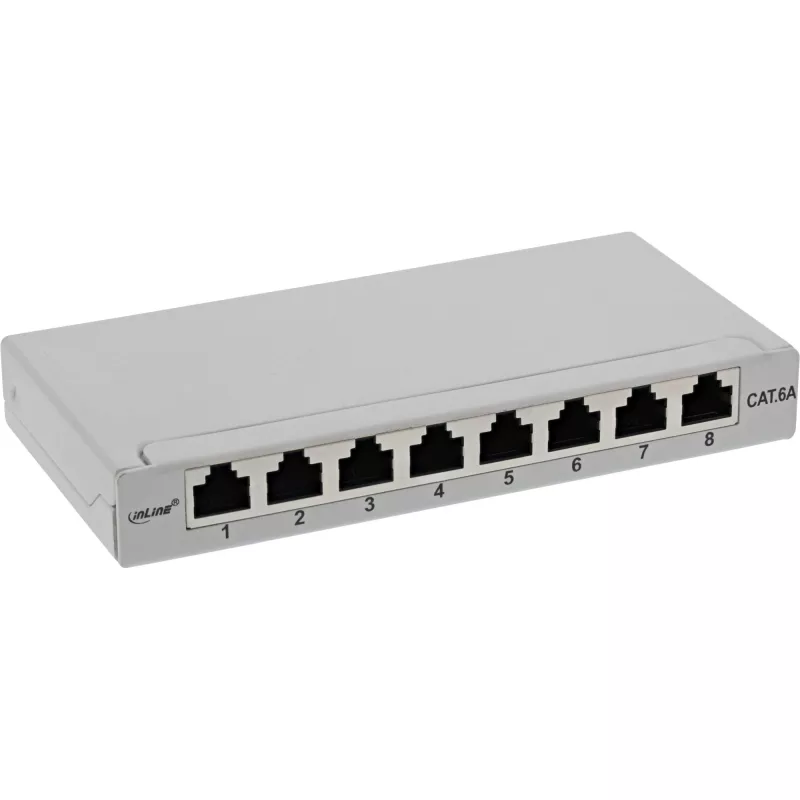 InLine Patch panel Cat.6A 0,5U 8 prievadų, staliniam montavimui / ant sienos, šviesiai pilka RAL7035
