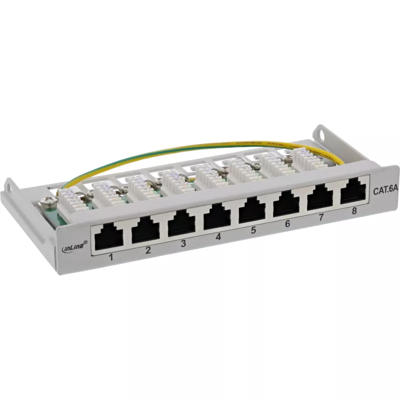 InLine Patch panel Cat.6A 0,5U 8 prievadų, staliniam montavimui / ant sienos, šviesiai pilka RAL7035