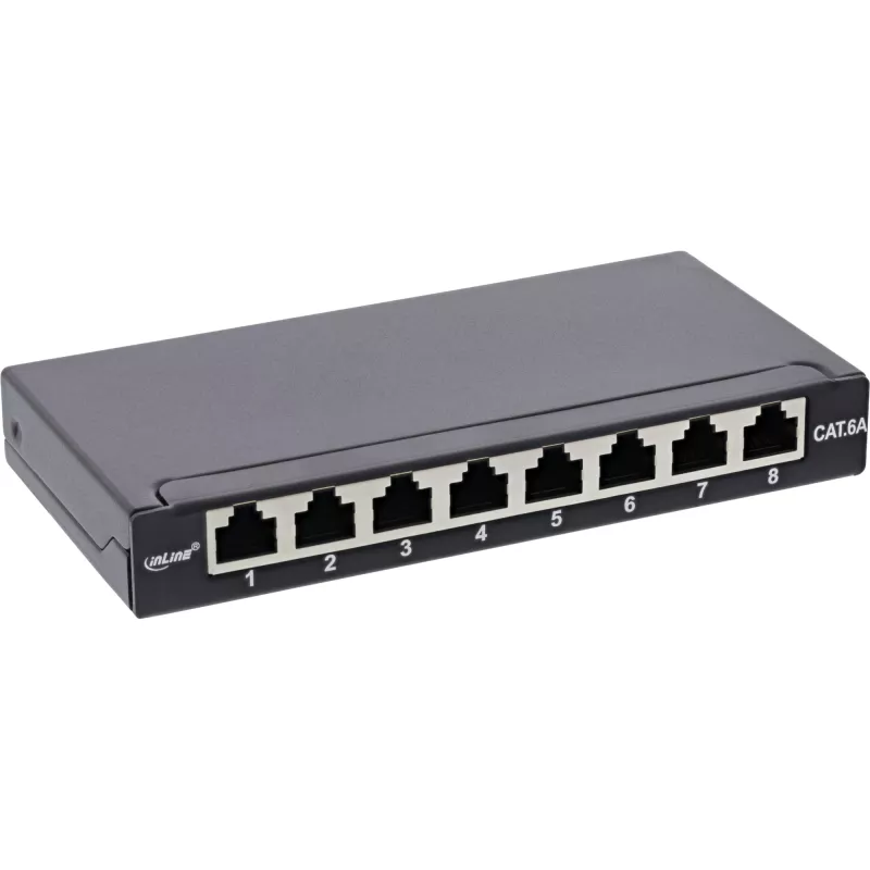 InLine Patch panel Cat.6A 0,5U 8 prievadų, stalo/sienos montavimui, juoda RAL9005