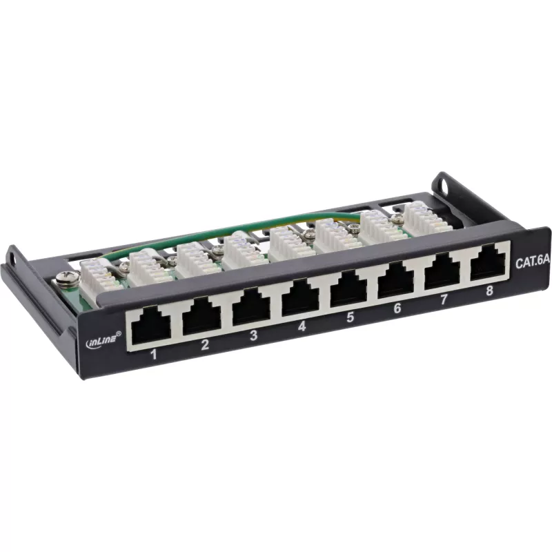 InLine Patch panel Cat.6A 0,5U 8 prievadų, stalo/sienos montavimui, juoda RAL9005
