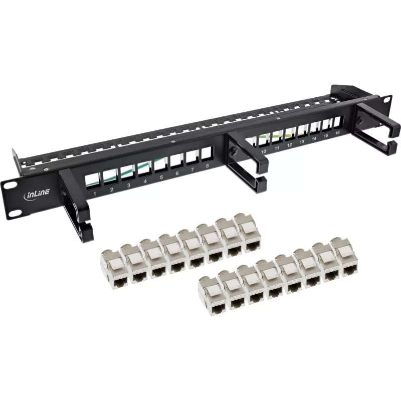 InLine Patch panel Cat.6A 16 prievadų 19 colių 1U juodas