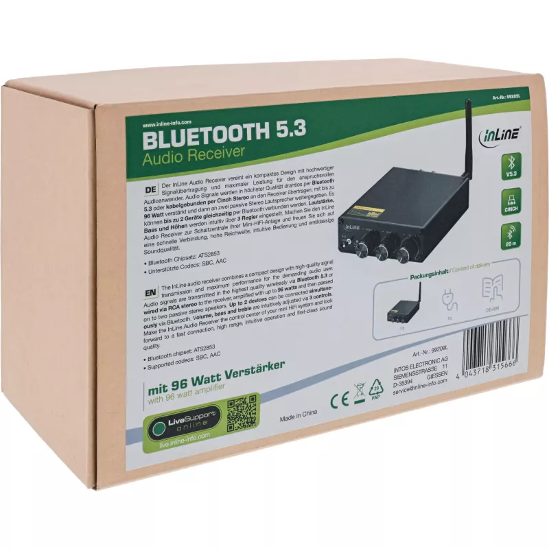InLine Bluetooth 5.3 garso imtuvas su 96 vatų stiprintuvu