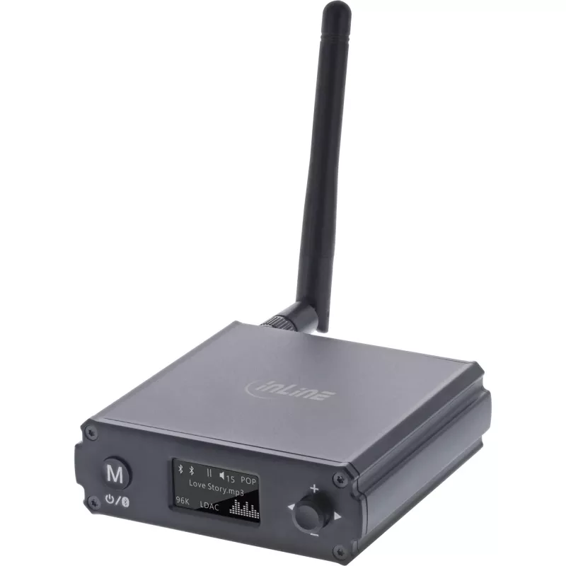 InLine Bluetooth 5.1 HiFi imtuvas ir USB DAC su LCD, 30 m